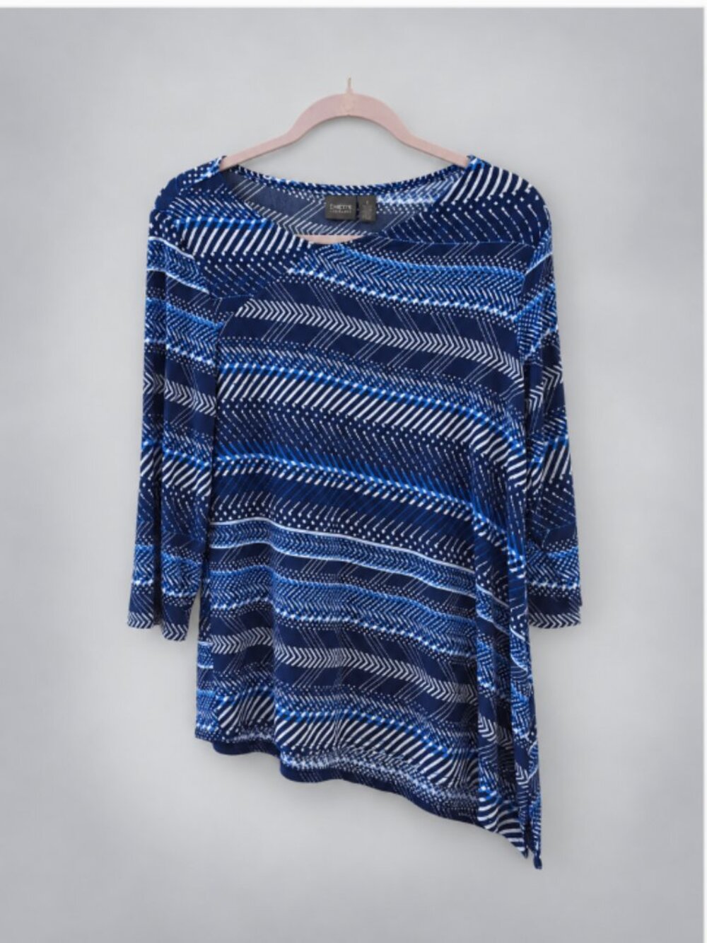 Chico’s Travelers Sky Weave Blue Asymmetrical Tunic Top Size 1 Medium
